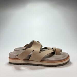 Merrell Juno Wrap Moon Grey Leather Comfort Slip On Thong Sandals Women's Size 6